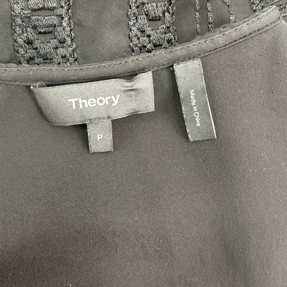 THEORY ALRIK E DOUBLE GEORGETTE SILK BLOUSE TOP - Black - Size P/XS - Picture 12 of 13